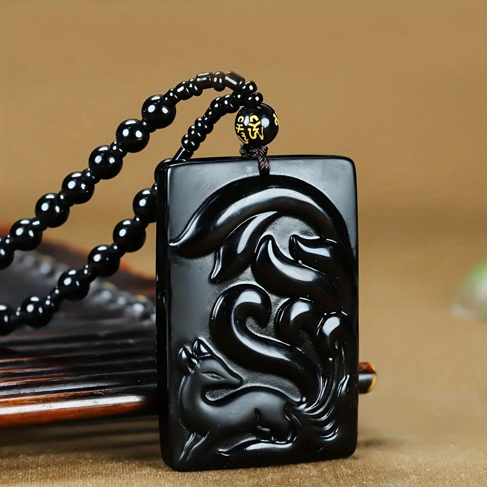 

Colgante Elegante Zorro Nueve Colas Obsidiana - Piedra Natural, Accesorio Moda para Hombres, Obsidiana, Zorro de Nueve Colas