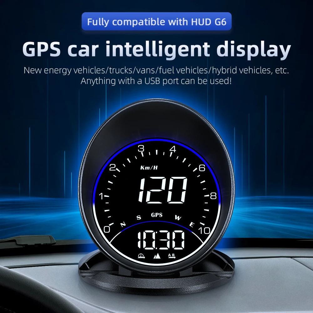 G6 Zero Ghosting GPS Universal Vehicle USB Head up Display Plug & Play 1-touch Switching Between Multi-interface HUD Speed/Clock