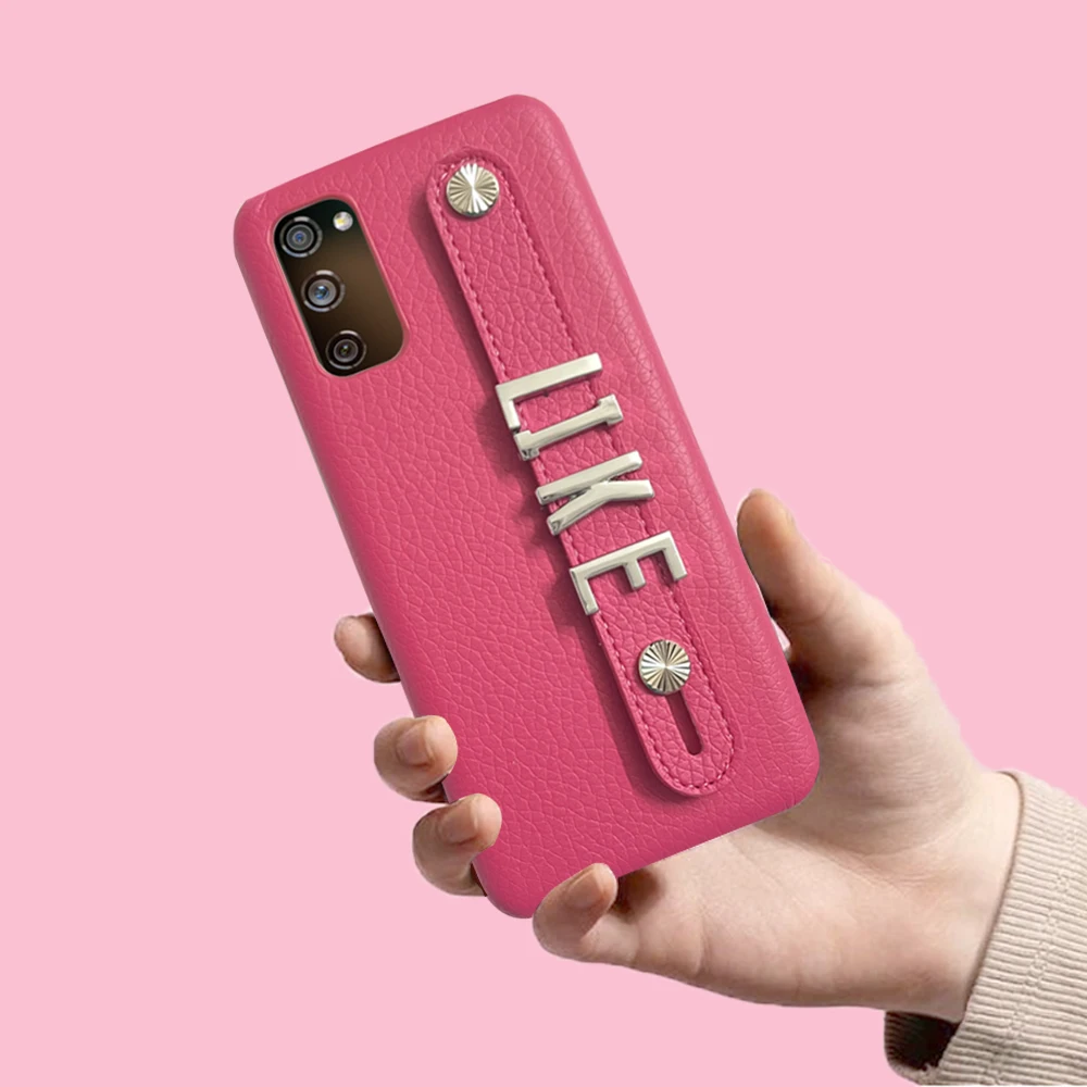 Custom Name Leather Korea Personalise Silver Letters Strap Phone Cases For Samsung S22 S23 S21 S20 Fe Note20 Ultra Plus Cover