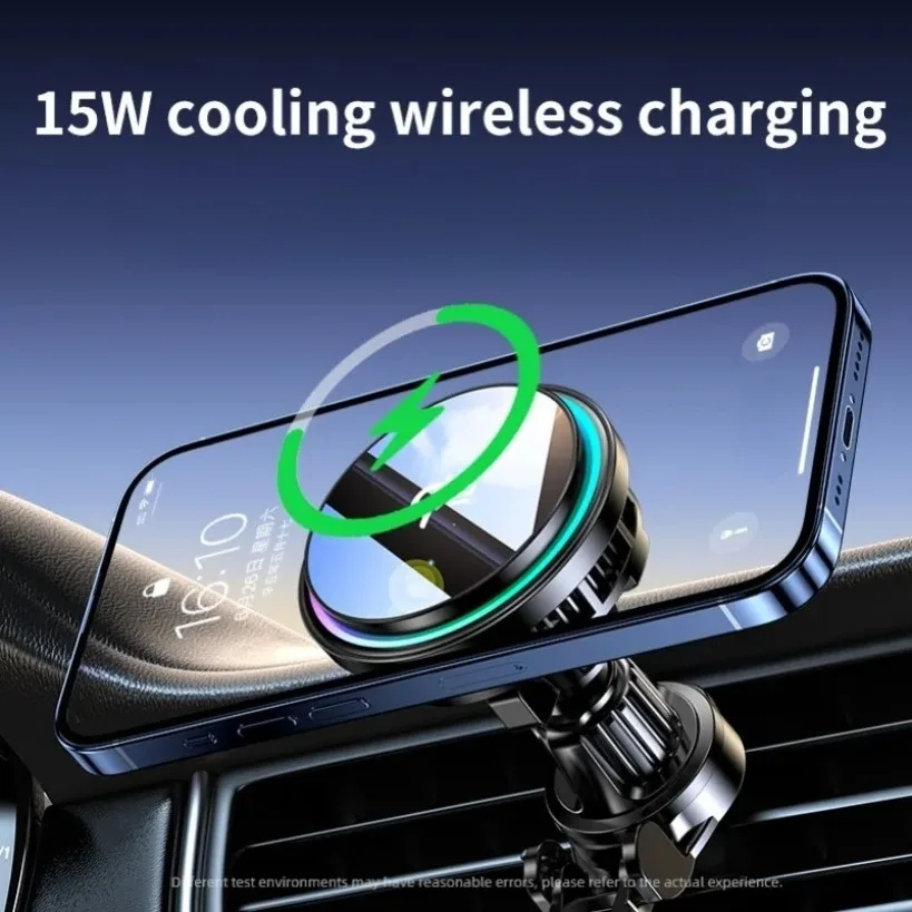 

Magnetic Ice Cooling Car Wireless Charger 15W RGB Light Fast Charging Station Cellphone Holder For iPhone 16 15 14 13 12 Pro Max