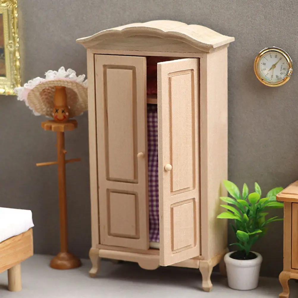 

Miniature Wood Wardrobe Lightweight Chic Mini House Closet Home Decor Tiny Furniture Decorative Small Closet Mini House