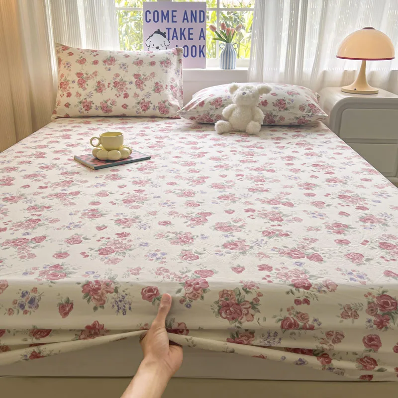 Floral Style Bed Cover Home Bed 90/120/150/180/200cm Sheets Soft Fitted Sheet Elastic Bed Linen couvre lit (No Pillowcase)