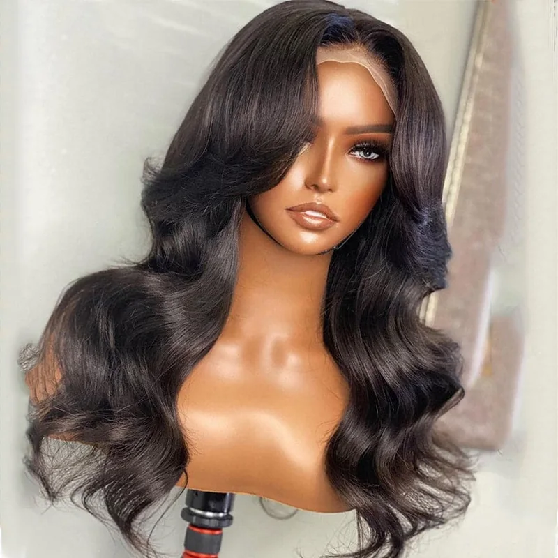 Peruca dianteira do laço natural da onda do corpo preto para mulheres, cabelo macio glueless do bebê, pre-arrancado, resistente ao calor, diário, 26 "longo, 180 densidades