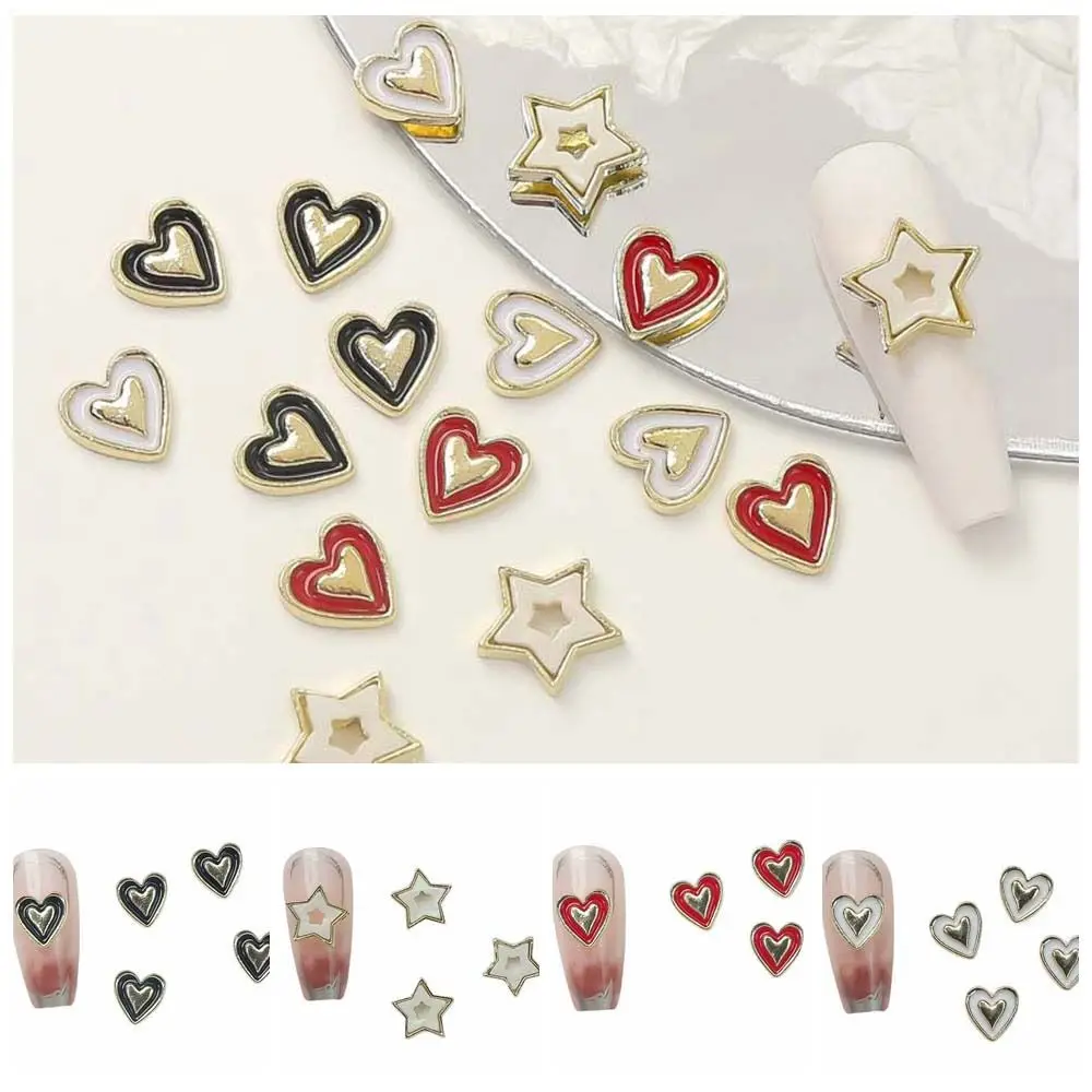 5Pcs/set Loving Heart Stars Nail Decorations Five-pointed Star DIY Nail Charms Hearts Nail Rhinestones Alloy Manicure Ornaments