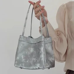 Luxury Designer Bucket Bag Women 2025 New High Quality Silk Suede Leather Square Handbag Custom Write Letters Trend Shoulder Bag