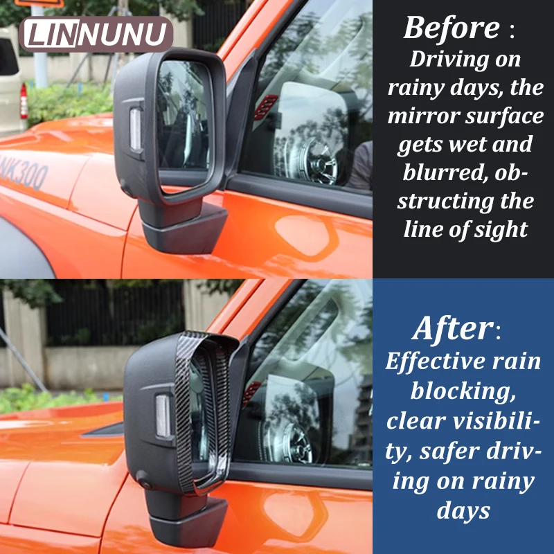 LINNUNU Car Side Rearview Mirror Rain Shield Frame ABS Trim Cover Fit for WEY GWM Tank 300 Exterior Modification Accessories