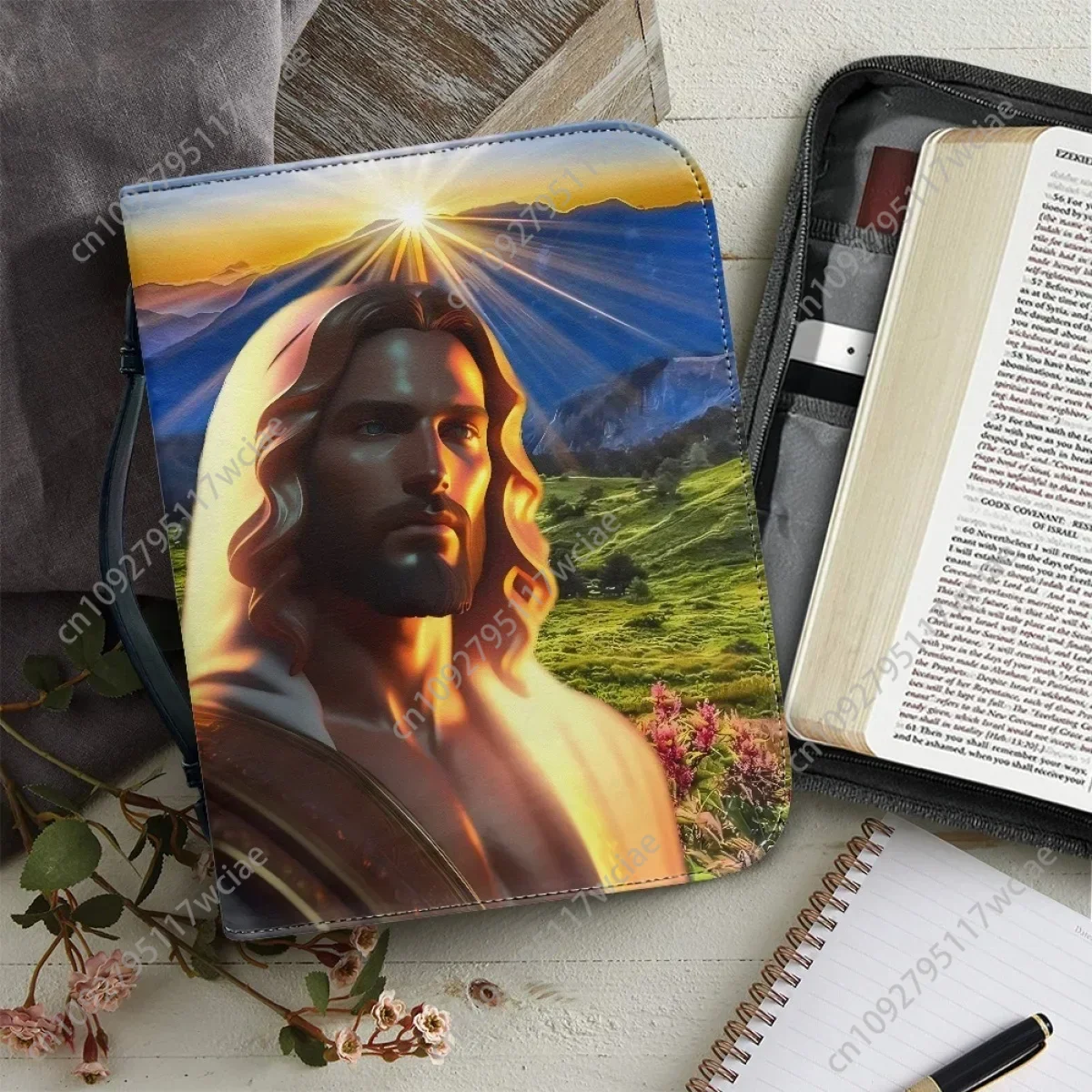 

Women's Bible Bag God Jesus Pattern Handle Handbags PU Leather Zippered Christian Bags Size M-2XL Book Holy Storage Boxes