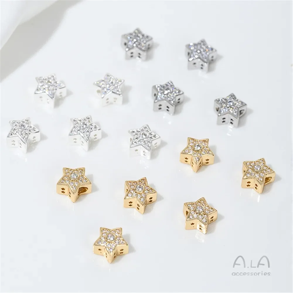 

Zircon 14K Gold Bag Color Plated Thick Silver Pentagram Bead Diaphragm DIY Handmade Beaded Bracelet Necklace Jewelry Accessories