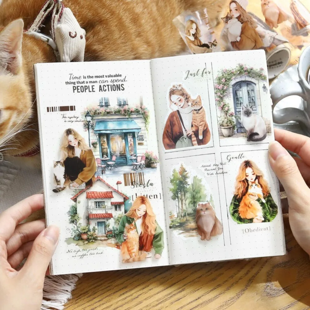 

60mmx2m Cute Diary Paper Tape Decorative Tape DIY Scrapbook Scrapbook Set Collage Stationery Girl with Pet Clothing