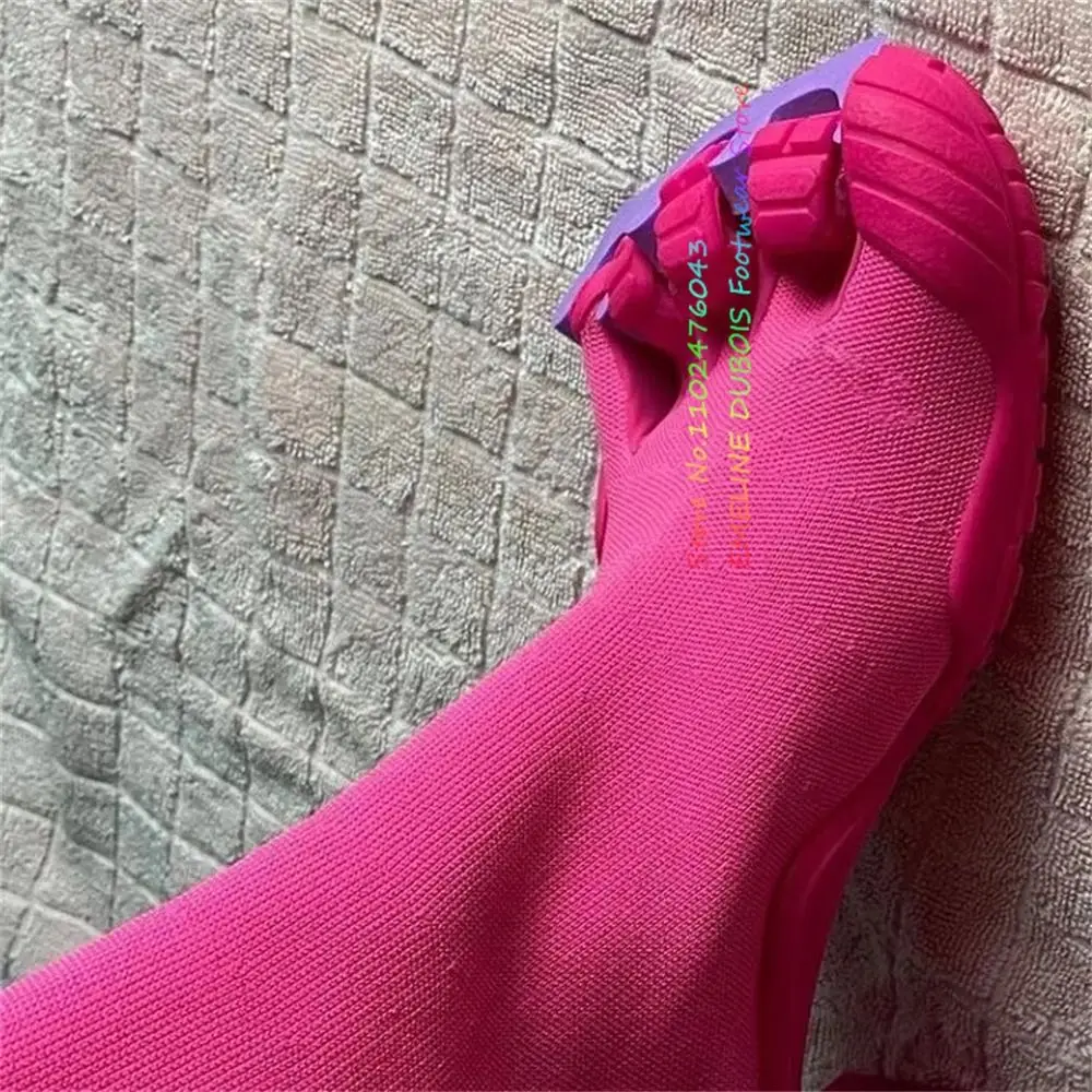 Five Finger Split Toe Thick Heel Short Boots for Women Eopard Print Elastic Knitted Sleeve High Heels Side Zipper Mid Calf Boot