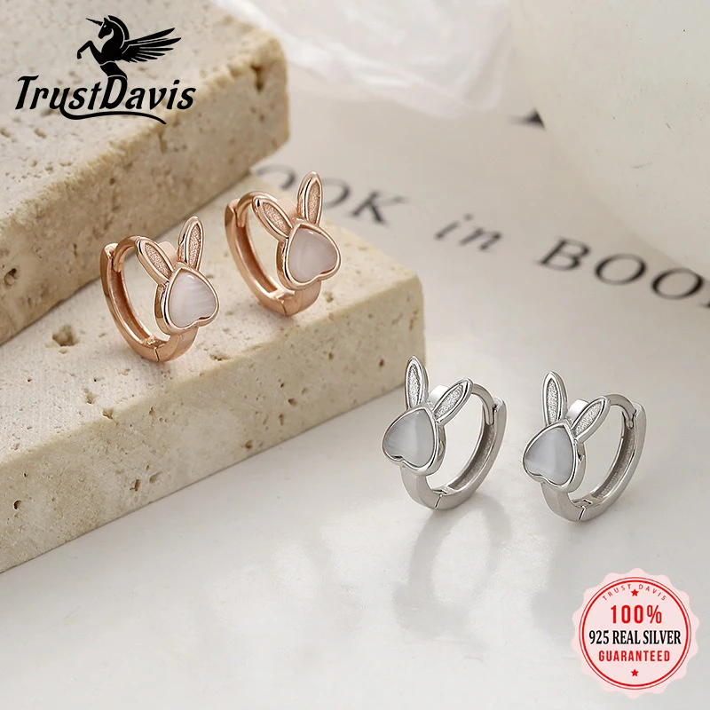 

TrustDavis 100% стерлингового серебра 925 пробы с пряжкой для ушей, милые серьги-кольца с кроликом для женщин, ювелирные изделия для свадебной вечеринки 925, DA1994