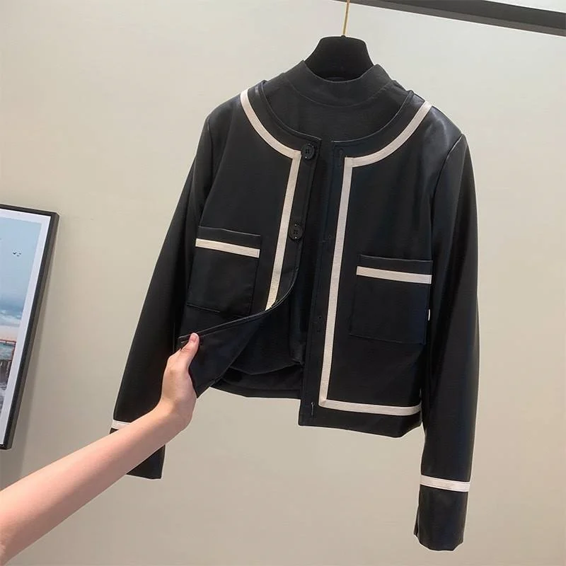 Giacca in pelle Giacca da donna Primavera e autunno Locomotiva a vento Cardigan allentato Giacca in pelle Giacca corta da donna Wild Trend
