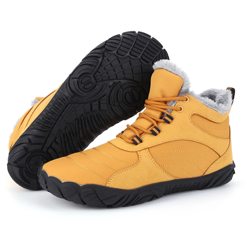 Winter Plush Boots Warm Fur Shoes Non Slip Wide Toe Box Barefoot Shoes Waterproof Minimalist Ankle Boots for Travel Climbing
