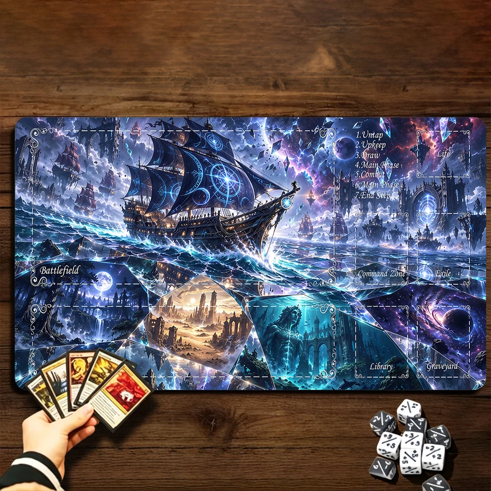 Tapis de jeu TCG Fantasy Dream Airship, tapis de jeu Magic, tapis de jeu de cartes à collectionner avec bord cousu, base antidérapante, 60 x 35 cm, jeu de cartes à collectionner.