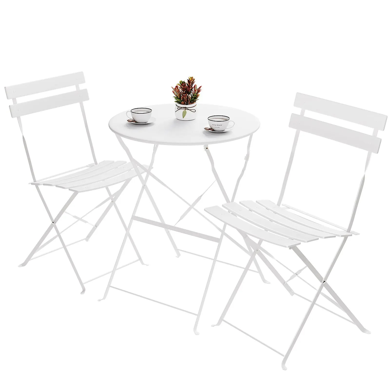 Bistrotafelset 3-delige stalen tafel en stoelen Opvouwbare bistroset, tuinmeubilair Patioset voor gazon Balkon Achtertuin Tuin