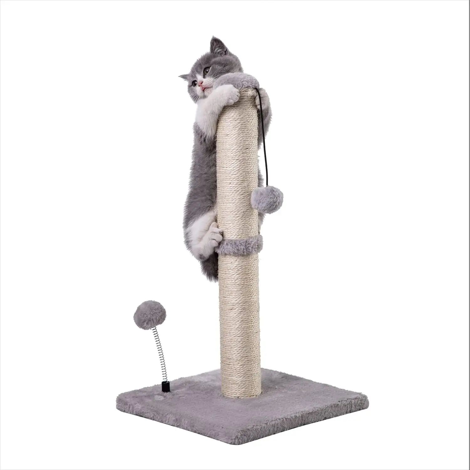 

22" Beige Sisal Cat Scratch Post w/Hanging Ball, Ideal for Kittens/Small Cats.