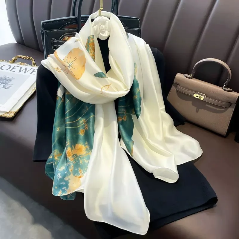 

Spring, Summer, and Autumn New Chinese Flower Elegant Silk like Women's Shawl Sun Protection Beach Scarf