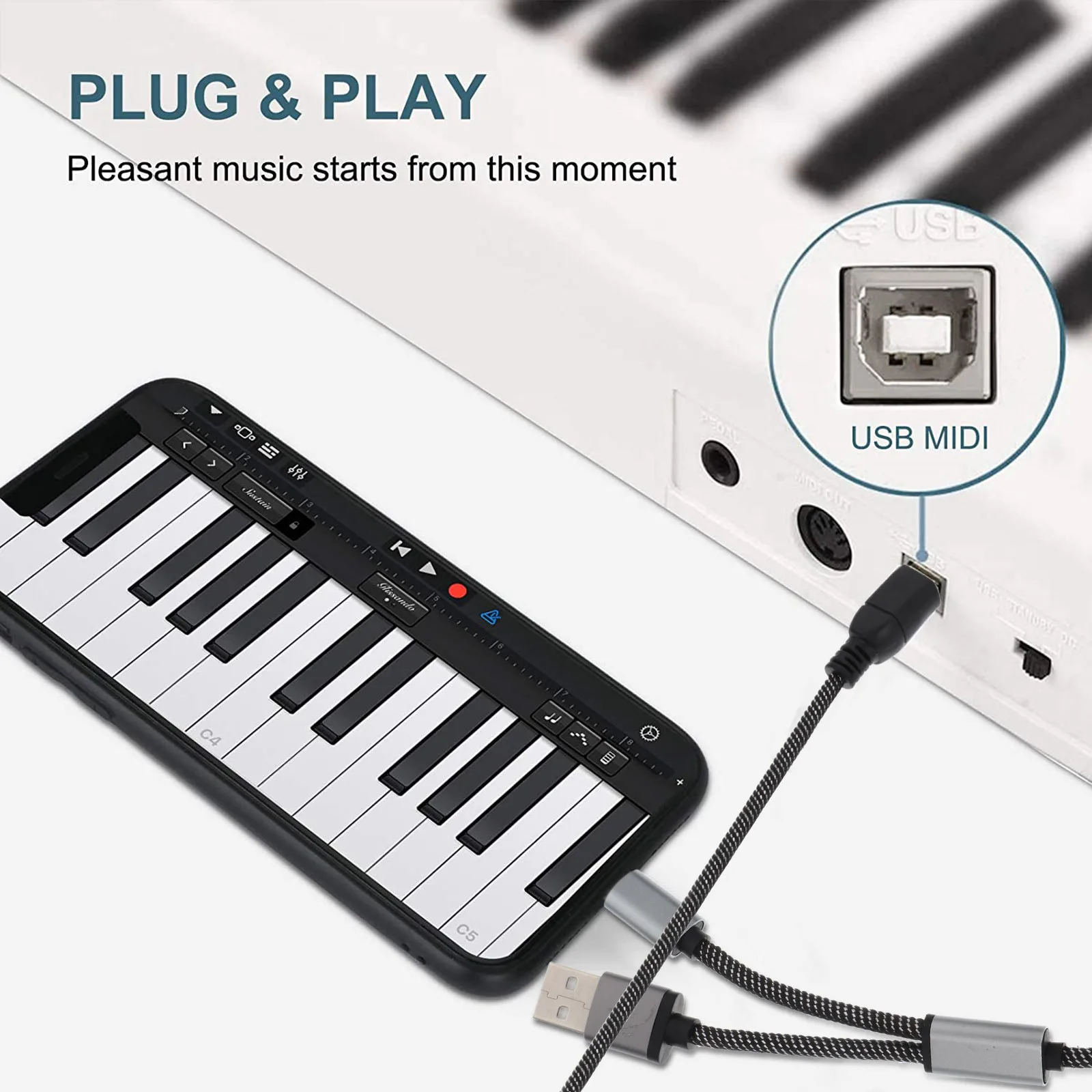 

1.4m Midi Otg Cable USB-C to USB-B Cord Electronic Music Instrument Midi Controller Scanner Printer Fast Transfer