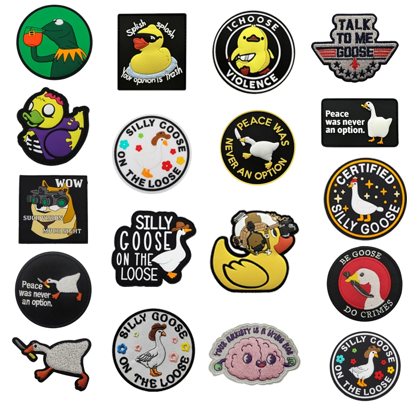 Patchs de broderie lumineux tactiques en PVC, canard jaune, oie, support à crochet, chapitre moral, sac à dos d'extérieur, Badges en caoutchouc