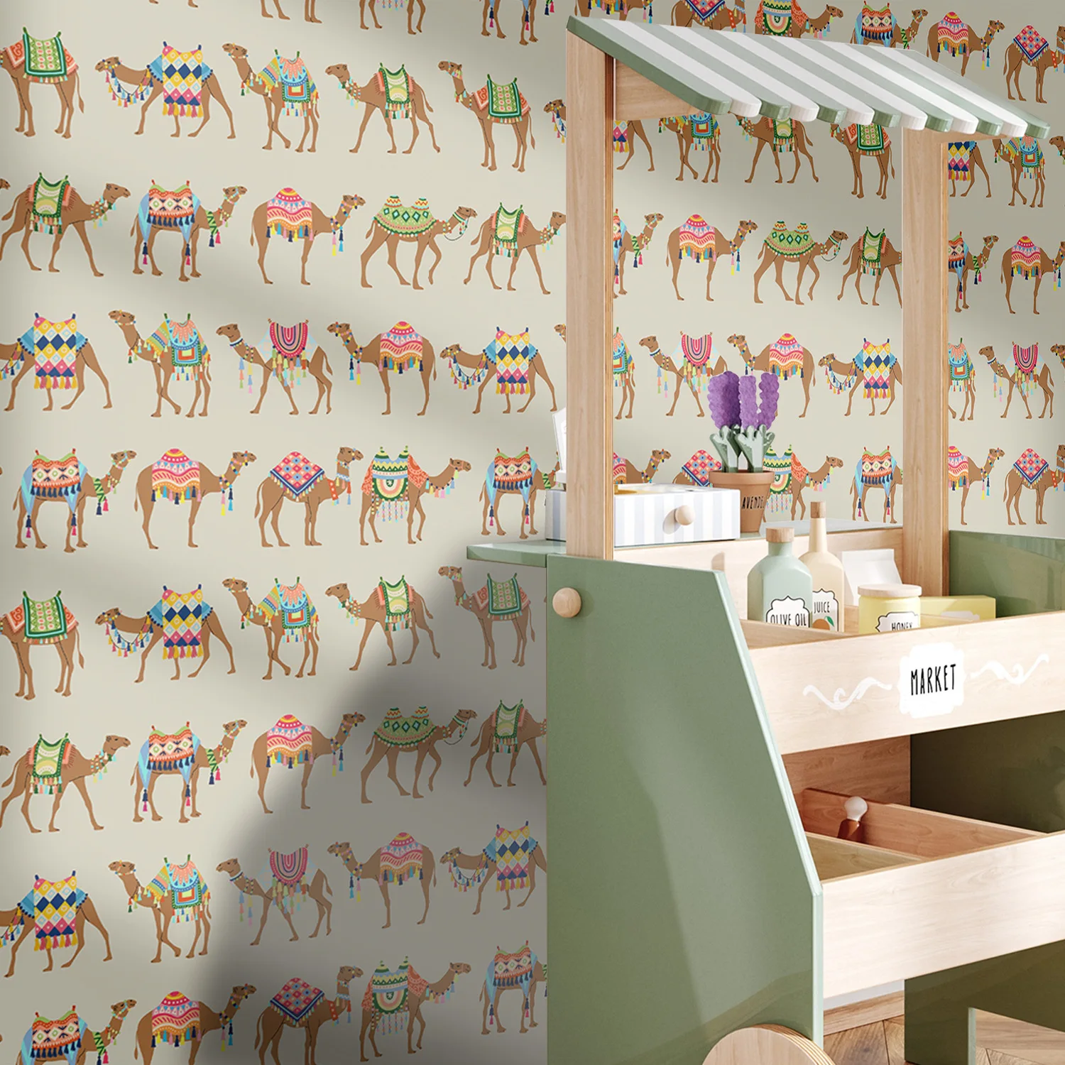 Desert Camel Wallpaper Vinyl Waterproof Self-Adhesive Boho Wall Paper Mural for Bedroom Cabinet Decor