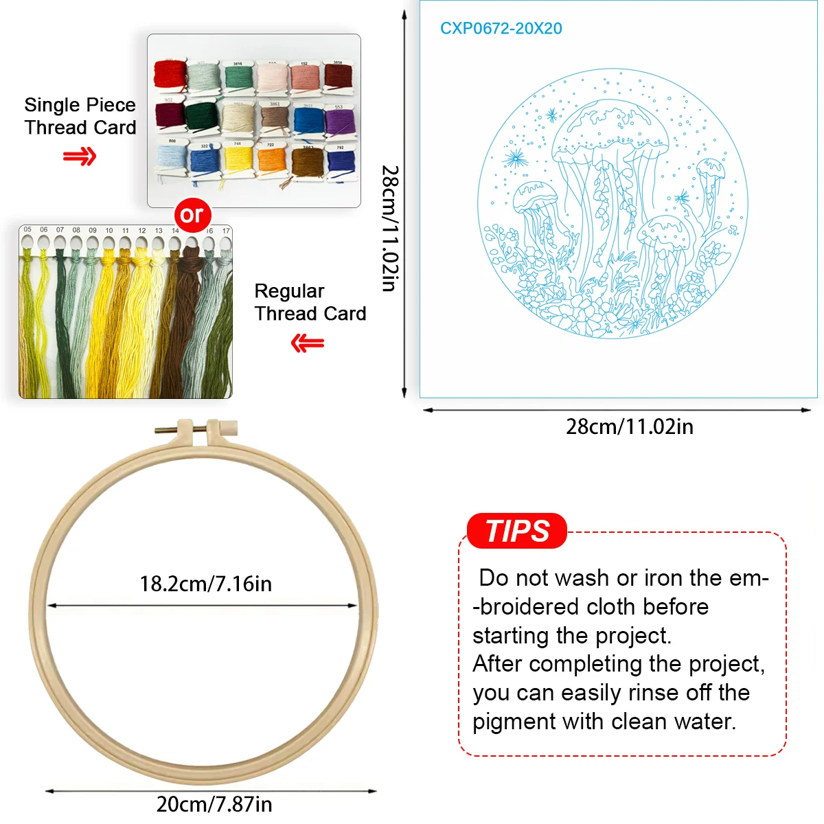 1 Stück 20X20CM/15X15CM 7,87/6,3 Zoll Schönes Quallen-Bastelset Stickerei Starter-Kit DIY-Kit Handwerk Malerei Nähen Kunst Nadelkunst – Detail 6