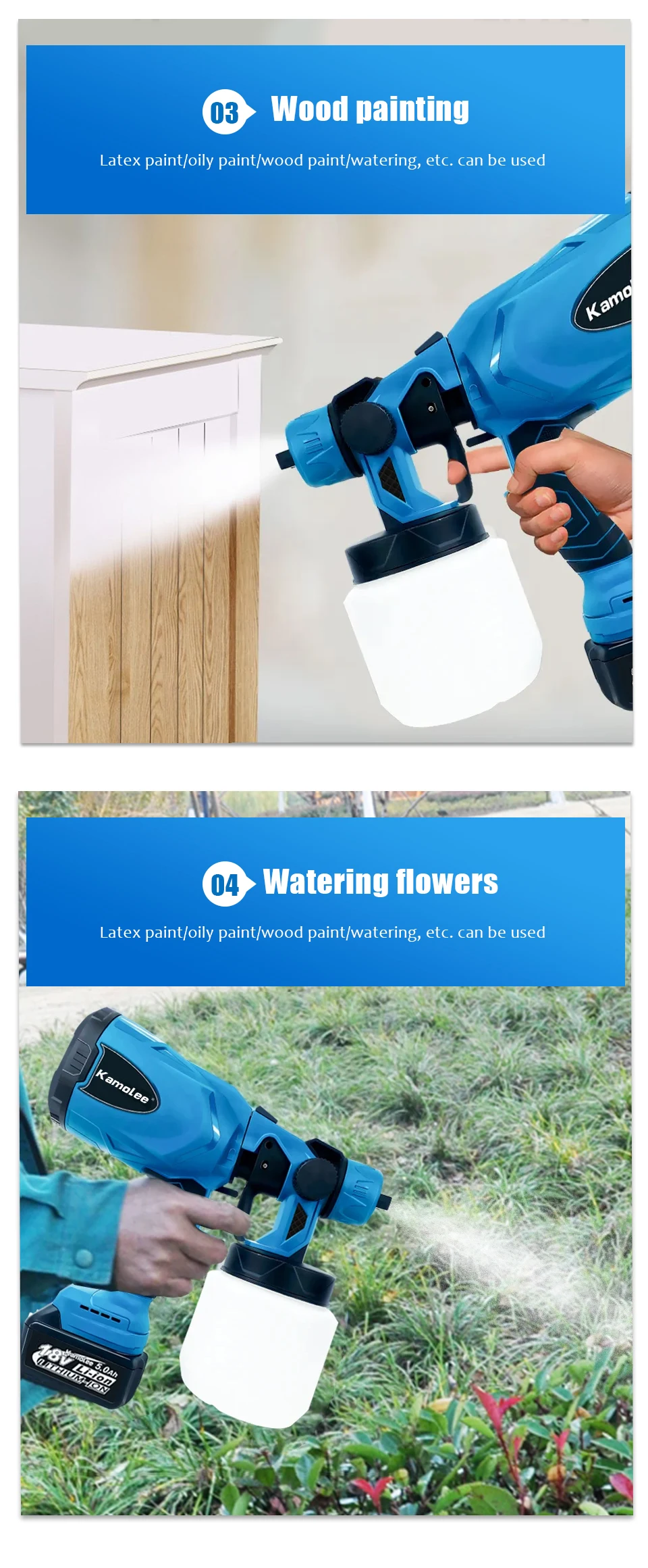 Kamolee 800ml Elektrische Sprühpistole Kabellos Haushalts-Sprühgerät für Farbe, Wasser, Desinfektion und Insektenbekämpfung Tragbares Sprühgerät – Detail 7