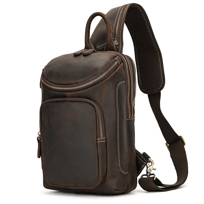 

High Capacity Leather Chest Bag for Men Crossbody Bag Single Shoulder Bagpack Man Leather Travel Chest Bag Pack Genuine Leather