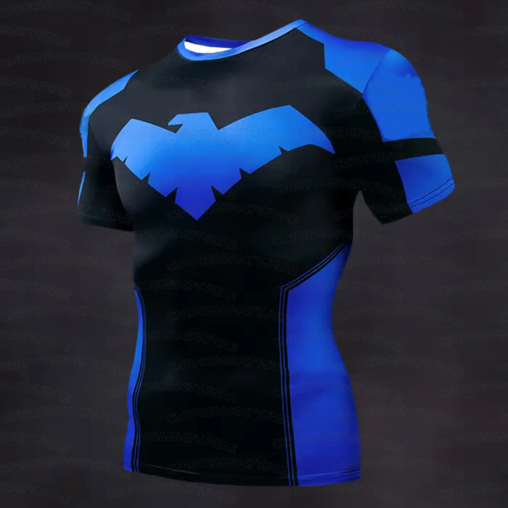 Sommerliches Herren- und Damen-T-Shirt mit Nightwing-Motiv, schnelltrocknend, kurzärmelig, lässig, Sportbekleidung, für Fitnessstudio, Training und Sport. – Detail 6