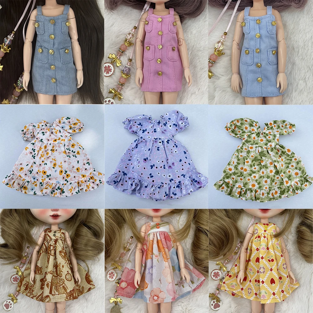 Blyth Clothes Azone Ob22 Ob24 Doll Overalls Accessories Fashion Denim Strap Short Skirt With Long Sleeved Dress Pleated Skirt