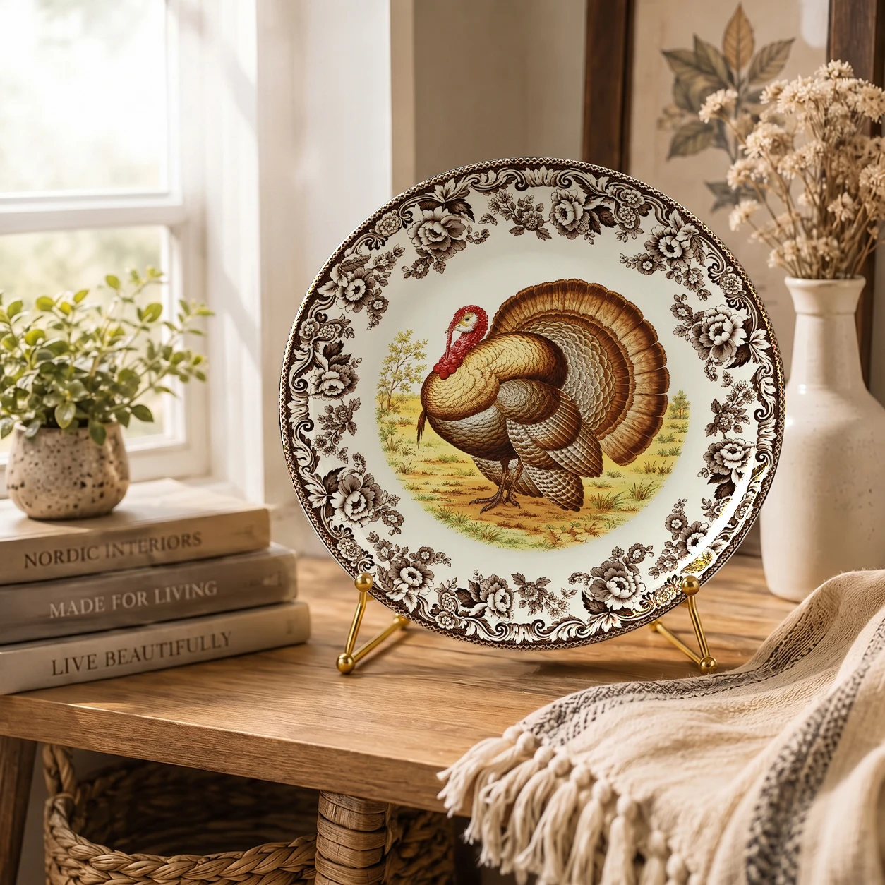 1pc Turkey Wildlife Decorative Ceramic Wall Plate, Round Display Plate, Vintage Bird Art Home Decor Gift, Shelf Decor, 8 Inch/20