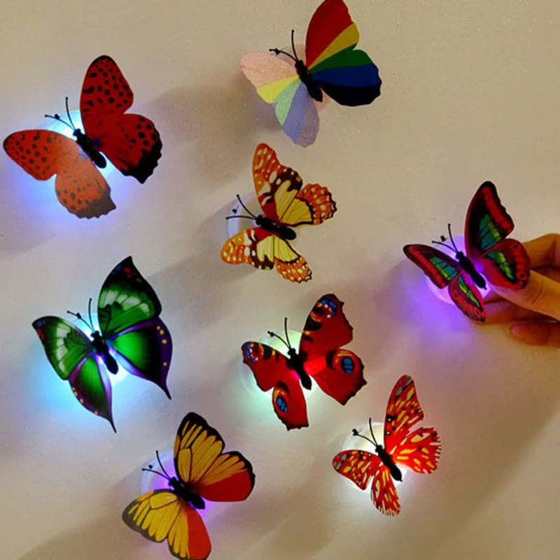 5/10 pièces 3D LED papillon décoration veilleuse autocollant unique applique murale pour enfants chambre jardin arrière-cour pelouse fête Festive