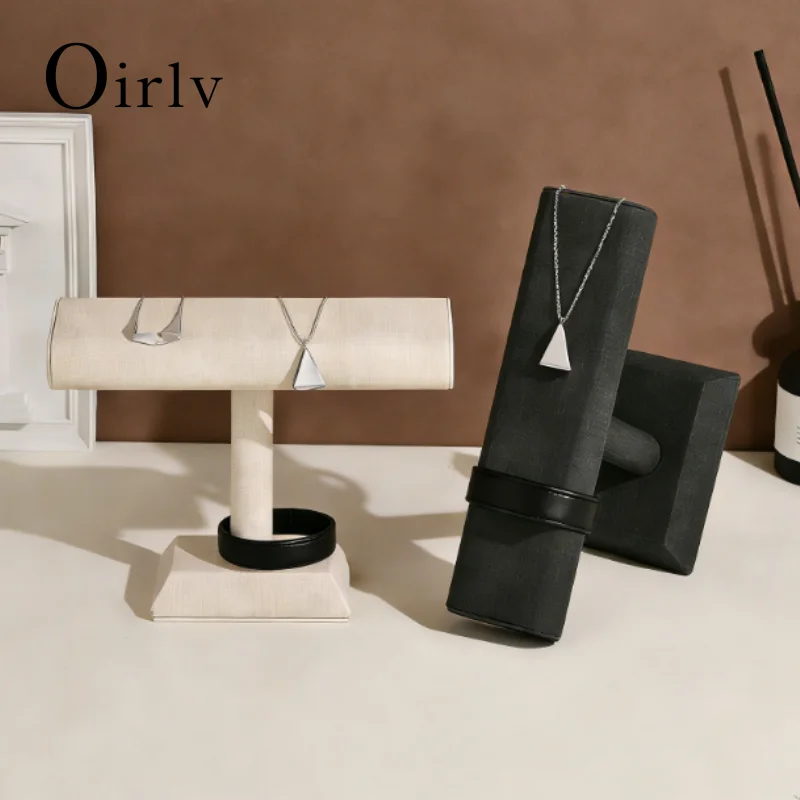 

Fabric Watch & Jewelry Display Stand Premium Cloth Material, Dual-Tier Design for watches, Bracelets & Necklaces Beige & Black