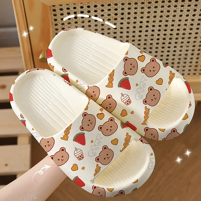 Home House Slippers Cloud Women Teddy Bear Cartoon Summer Non Slip Slides Indoor Outdoor Men Shoes Flat platform Female Sandals