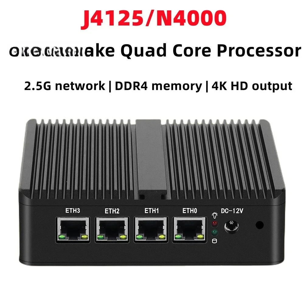 Mini host quad-core j4125 mi ni co mputer fanle ss n4000 sm all ho st industrial control soft ro uting mini pc