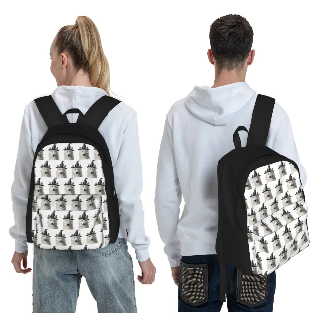 Arctic Wolf Wearing Halloween Witch Hat Backpack School Bag Hiking Travel Daypack for Men Women Fashion Bookbag Shoulder Bags