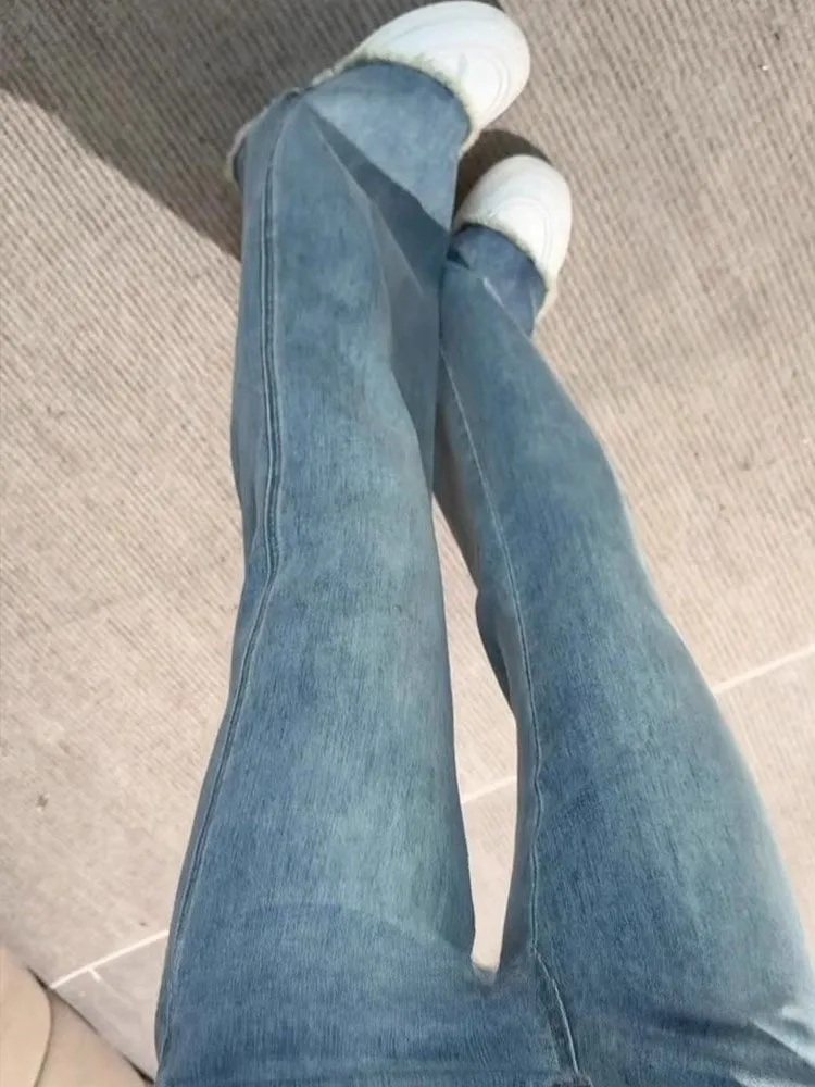 Jean en Denim taille haute pour femmes, pantalon Long extensible et délavé, résistant à l'usure, américain, effiloché aux genoux, été