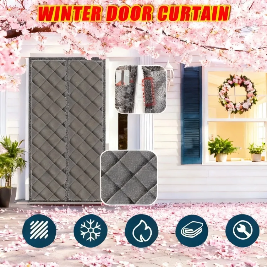 

1pc Oxford cloth winter door curtain without drill installation, kitchen, bedroom, home insulation, windproof and warm in winter