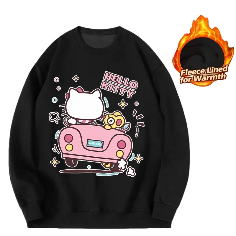 

Sanrio Series Printed Crew Neck Long-Sleeve Top, Cute and Warm Fleece-Lined Crew Neck Long-Sleeve T-Shirt, 100% Cotton