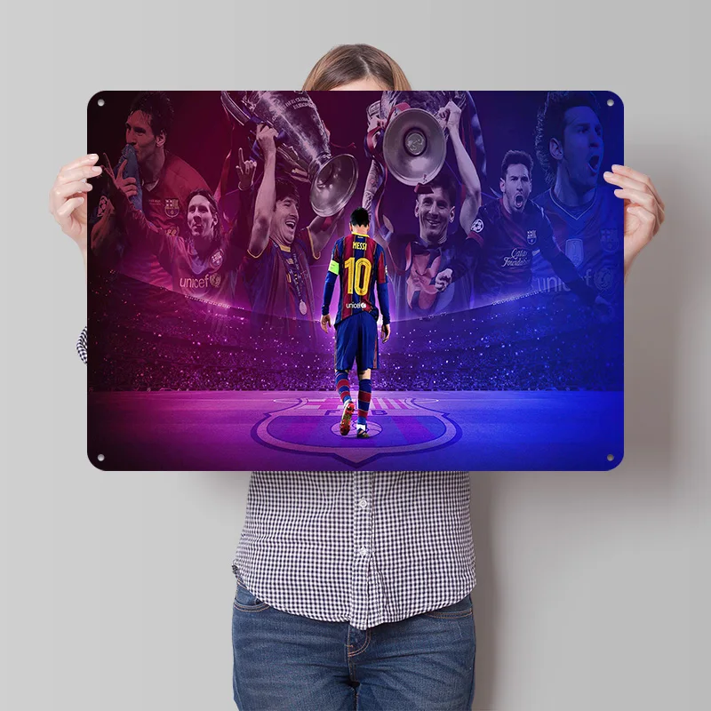 Lionel Andrés Messi Football Poster Customized Vintage Metal Signs Wall Art Retro Tin Plaque for Soccer Fans Setup Decorations