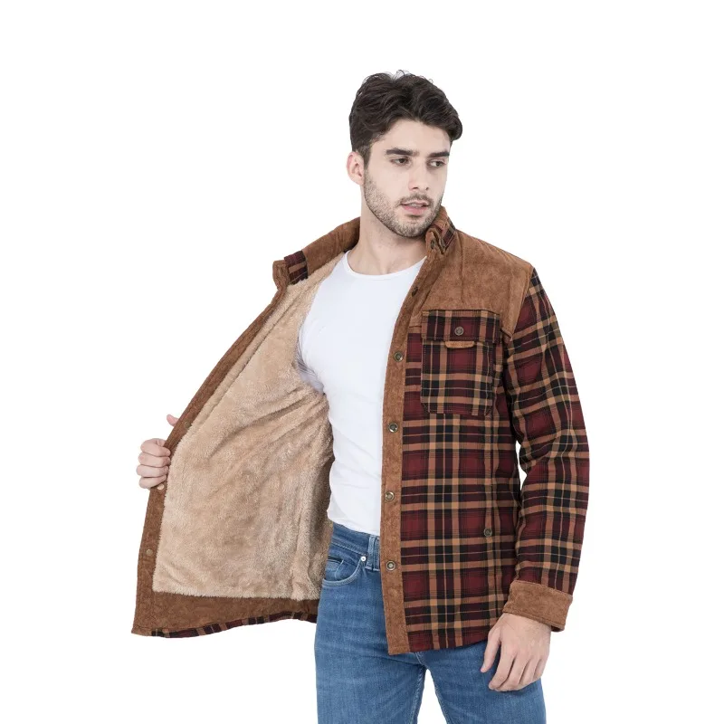 

Men's Jackets Winter Windproof Warm Casual Bomber Coat Plaid Sherpa Lined Flannel Outdoor Classic Jacket Men US Size Outdoors