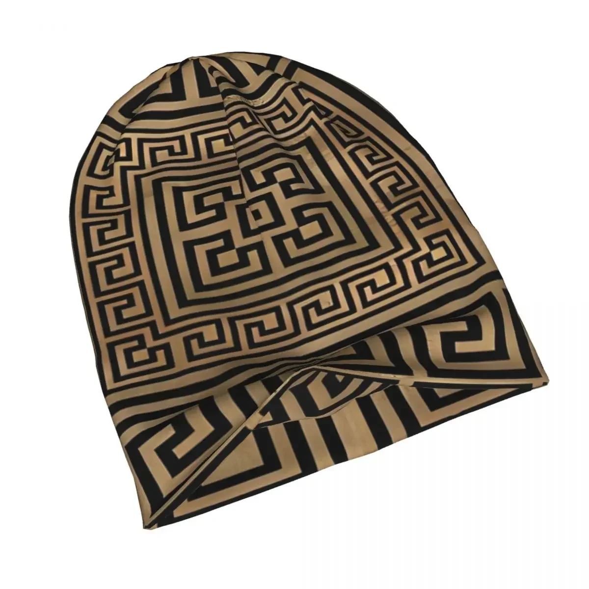 Greek Key Ornament Greek Meander Black On Gold Bonnet Hats Knit Hat Vintage Skullies Beanies Hats Men's Women's Summer Cap