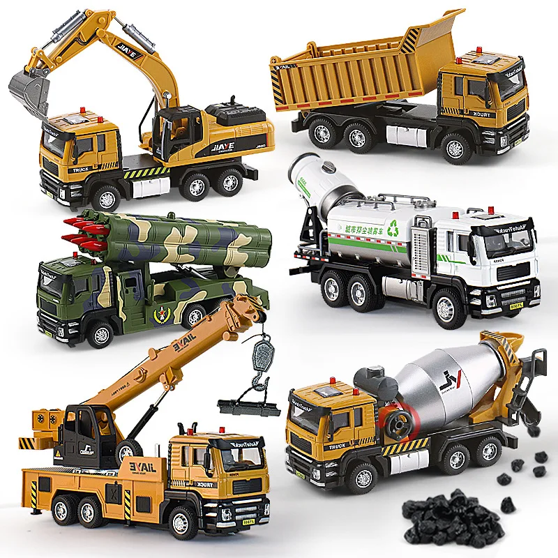 1/50 Scale Engineering Vehicle Toys Plastic Dump Truck Excavator Mixer Crane Bulldozer Models Kids Boys Mini Gifts