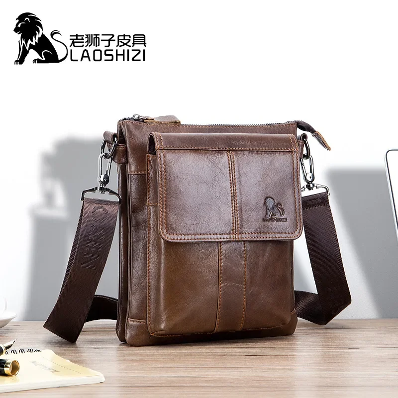 Men Shoulder Bag Men Genuine Leather Men's Crossbody Bags Business Male Solid Messenger Bag Travel Bag Wear-resistant Backpack