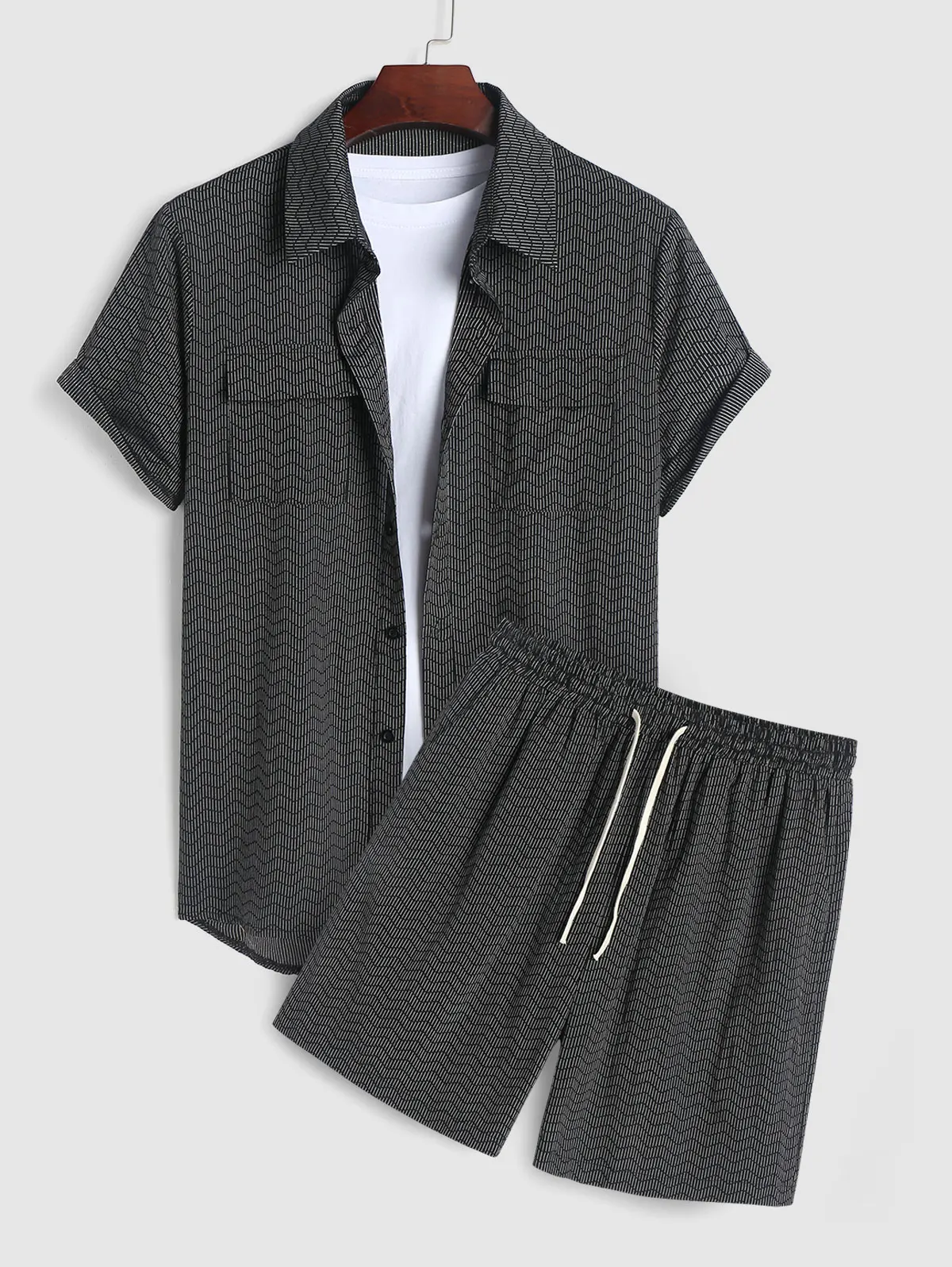 Set di camicia e pantaloncini a maniche corte con motivo a righe a righe ZAFUL