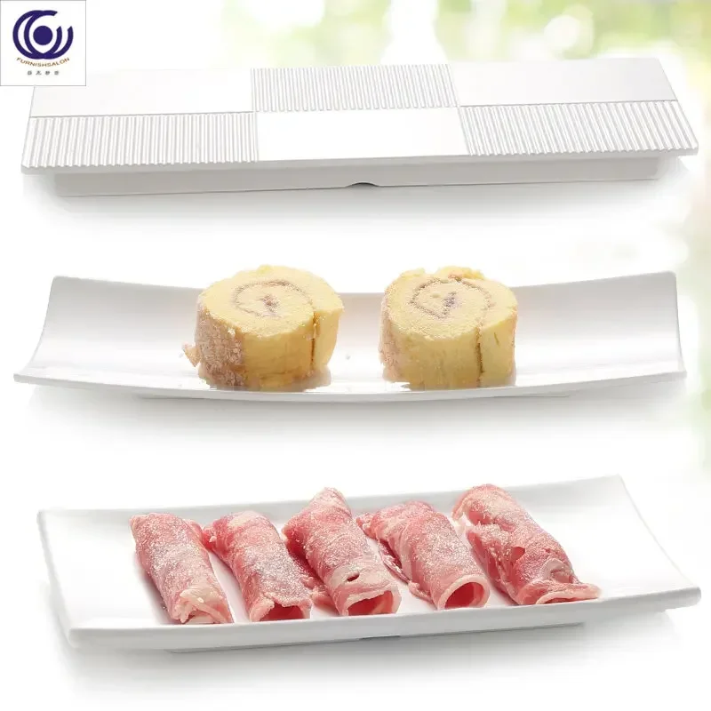 Melamine imitation porcelain tableware long plate cold dish white creative hotel sushi rectangular plastic plate flat plate