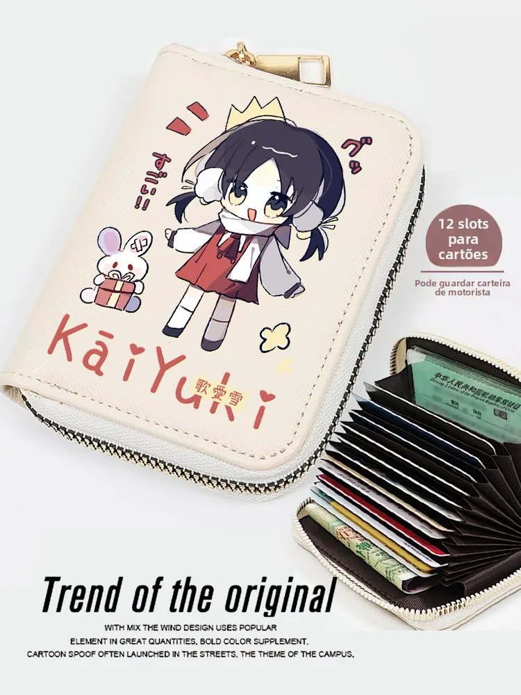 キュートなボーカロイド-ラブスノー-バーチャルアイドル-耐磁性-大容量カードホルダー-韓国風漫画プリント-ポリエステル裏地