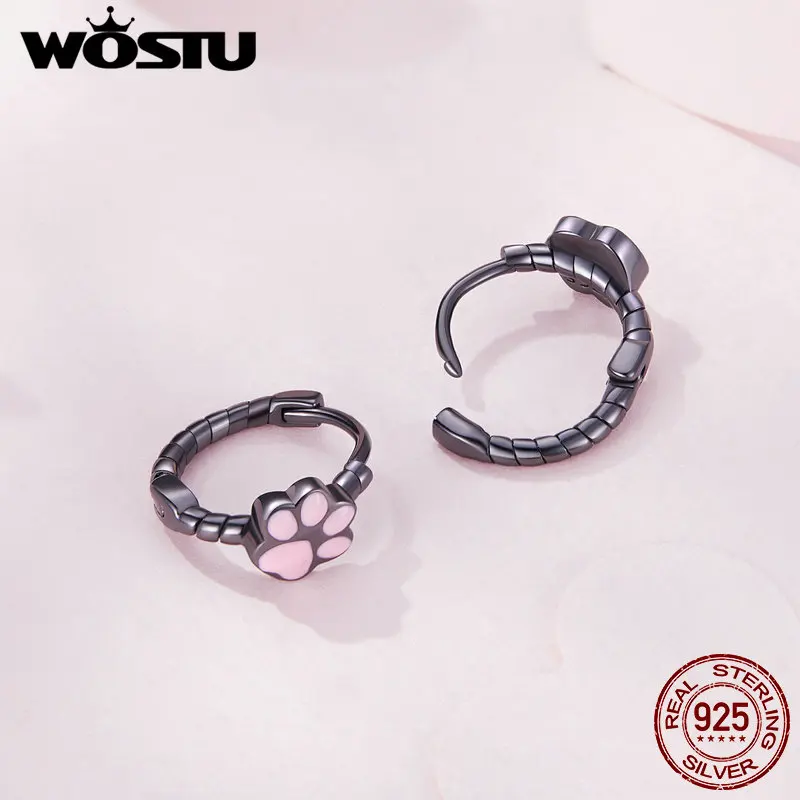 WOSTU – boucles d'oreilles en forme de griffes de chat pour femme, en argent Sterling 925, en noir, en or rose, avec animaux mignons, Clips, cadeau d'anniversaire