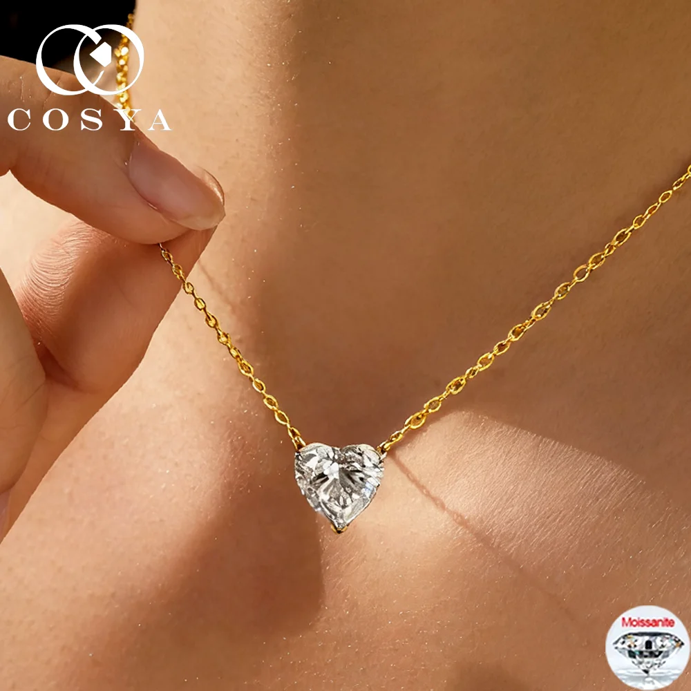 

COSYA 1/2/3CT сердце огранки муассанит кулон ожерелье для женщин S925 серебро 18 К золото лабораторный бриллиант пасьянс шейная цепочка ювелирные изделия