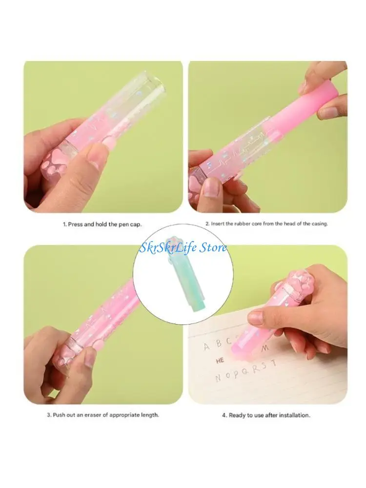 E65E 2Pcs Kitten Eraser Sliding Action Retractable Rubber Eraser Easy Erasing