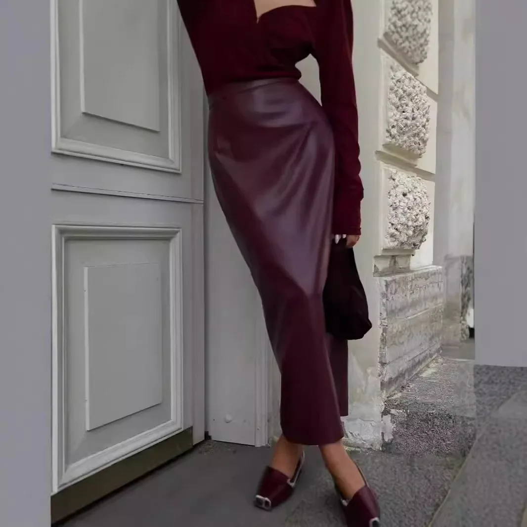 

2024 Autumn New Product Fashionable And Sexy Premium Leather Skirt High Waist Slim Slim Hip Skirt